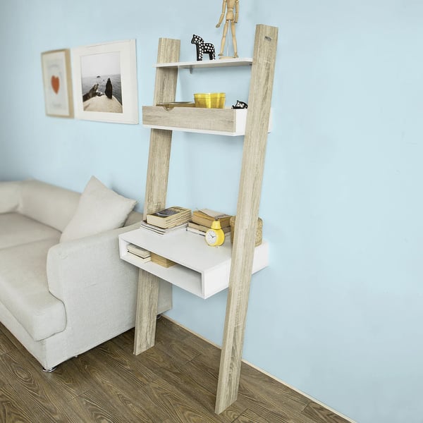 Bogreol med skrivebord - FRG111-WN - 65x176x40 cm - Reolsystem til stue - Samles selv - Multifarvet