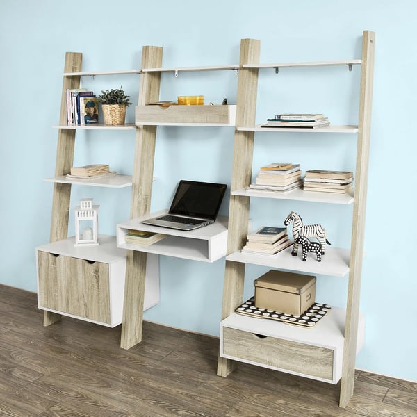 Bogreol med skrivebord - FRG111-WN - 65x176x40 cm - Reolsystem til stue - Samles selv - Multifarvet