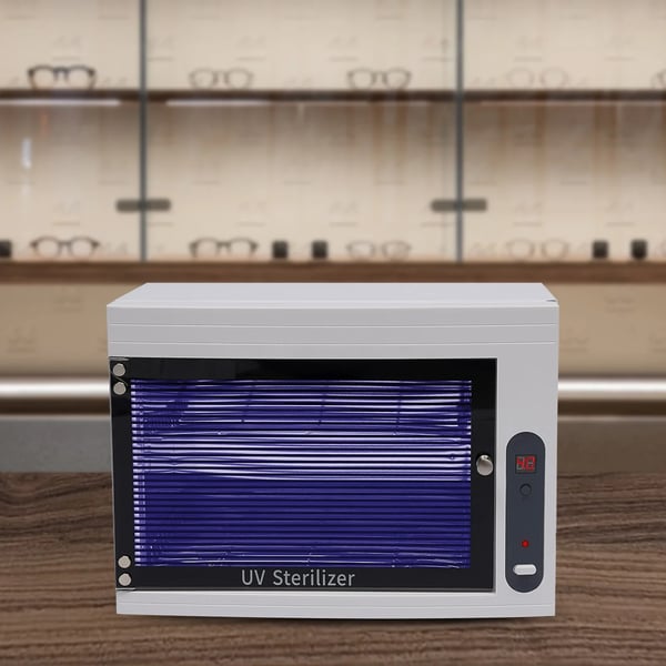 UV steriliseringsskab - 10 L - Timer 30/60/90 min - 220–240 V 50 Hz - 9 W - Til metalværktøj i salon - 34,2×21,5×25 cm - Hvid