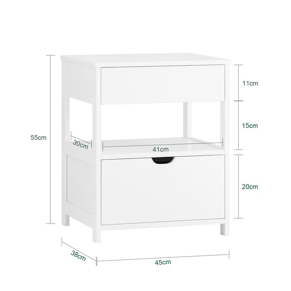 Yöpöytä / Sängynvieruspöytä - FRG258-II-W - 2 laatikkoa - Avohylly - 45×38×55 cm - Moderni marokkolainen tyyli - Valkoinen