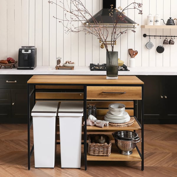 Køkkenvogn - Serveringsvogn - Vintage-stil - Åbne hylder - Skuffe - Med hjul - 120×90×45 cm - Samling kræves - Brun