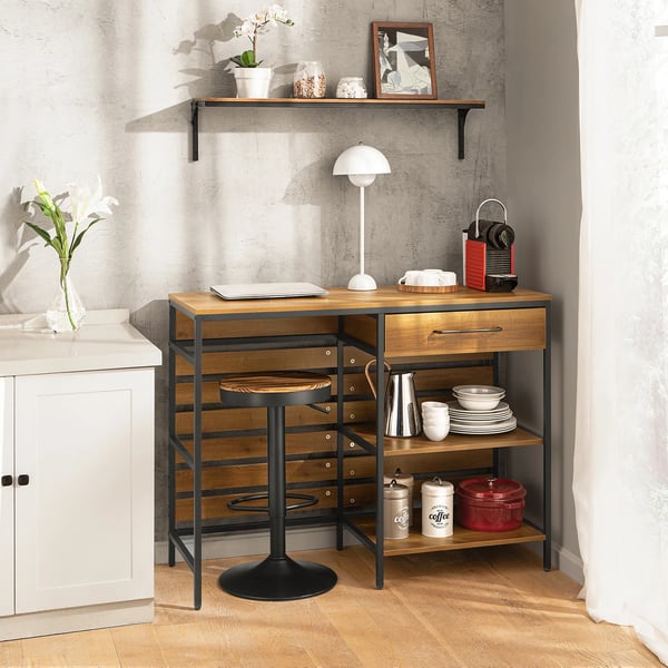 Køkkenvogn - Serveringsvogn - Vintage-stil - Åbne hylder - Skuffe - Med hjul - 120×90×45 cm - Samling kræves - Brun