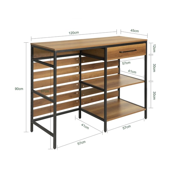 Køkkenvogn - Serveringsvogn - Vintage-stil - Åbne hylder - Skuffe - Med hjul - 120×90×45 cm - Samling kræves - Brun