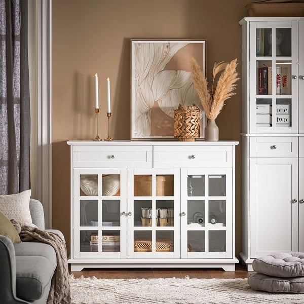 FSB77-W - Køkkenskab/Skænk - Glasdør - Fritstående - 119x90x40 cm - Samling påkrævet - Hvid