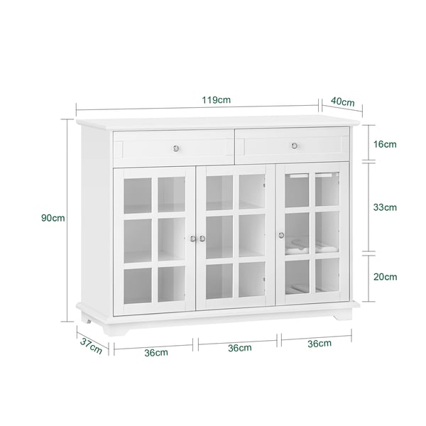 FSB77-W - Køkkenskab/Skænk - Glasdør - Fritstående - 119x90x40 cm - Samling påkrævet - Hvid