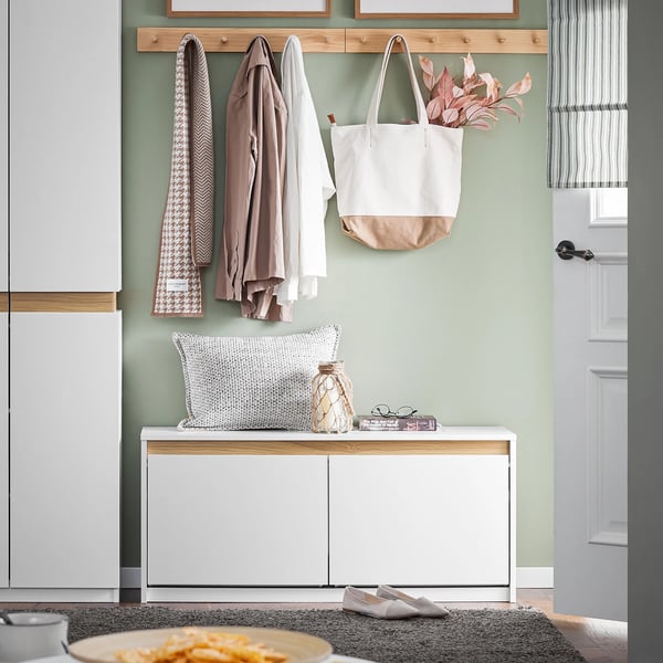 Kenkäpenkki FSR171-W - Kenkäteline istuimella - Säilytyspenkki - Mitat 104×47×30 cm - Valkoinen