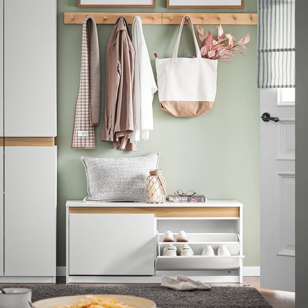 Kenkäpenkki FSR171-W - Kenkäteline istuimella - Säilytyspenkki - Mitat 104×47×30 cm - Valkoinen