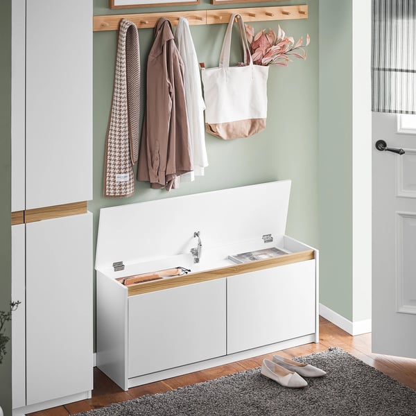 Kenkäpenkki FSR171-W - Kenkäteline istuimella - Säilytyspenkki - Mitat 104×47×30 cm - Valkoinen