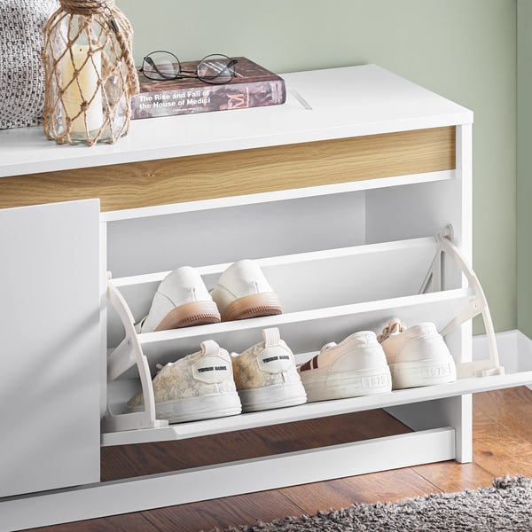 Kenkäpenkki FSR171-W - Kenkäteline istuimella - Säilytyspenkki - Mitat 104×47×30 cm - Valkoinen