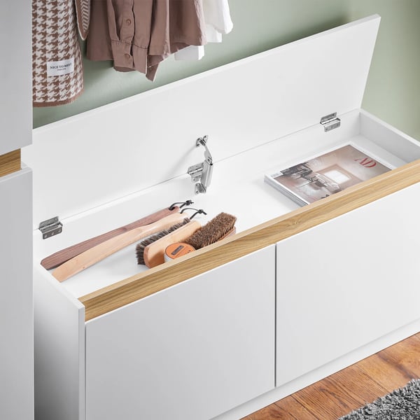 Kenkäpenkki FSR171-W - Kenkäteline istuimella - Säilytyspenkki - Mitat 104×47×30 cm - Valkoinen
