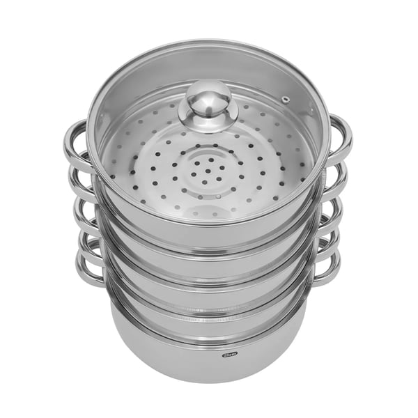 Dampkoger i rustfrit stål - Dampgryde/Dobbeltkedel - 26 cm - 5 lag - Stabelbar - Holdbar - Let at rengøre - Hvid