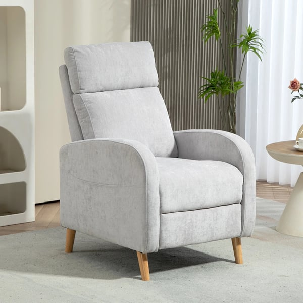 Fåtölj - Recliner TV-fåtölj - Med fotstöd - Sidoficka - Syntetiskt linne - Max 135 kg - Skumstoppning - Ljusgrå