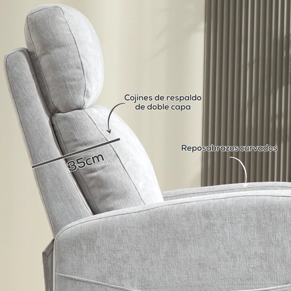 Fåtölj - Recliner TV-fåtölj - Med fotstöd - Sidoficka - Syntetiskt linne - Max 135 kg - Skumstoppning - Ljusgrå