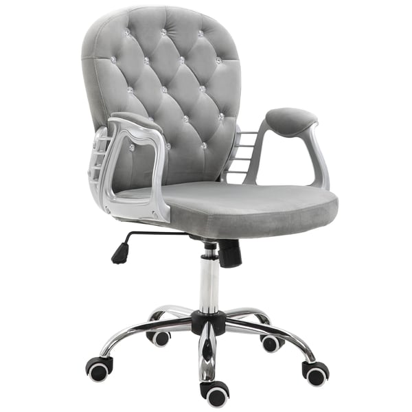 Sammetsstol - Kontorsstol - Höj- och sänkbar - Ergonomisk rygg - Svängbar med hjul - Med armstöd - 59,5×60,5×93–103 cm - Grå