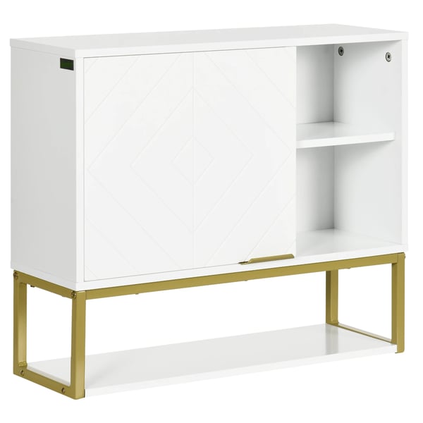 Badrumsskåp - Vägghängt - Dörr & justerbar hylla - Nedre öppen hylla - Mått 60x20x51 cm - Trä, Modern stil - Vit