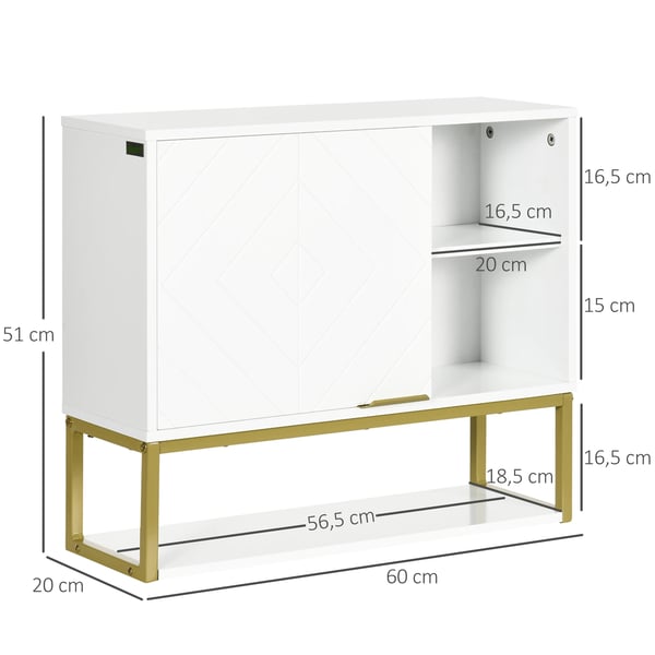 Badrumsskåp - Vägghängt - Dörr & justerbar hylla - Nedre öppen hylla - Mått 60x20x51 cm - Trä, Modern stil - Vit