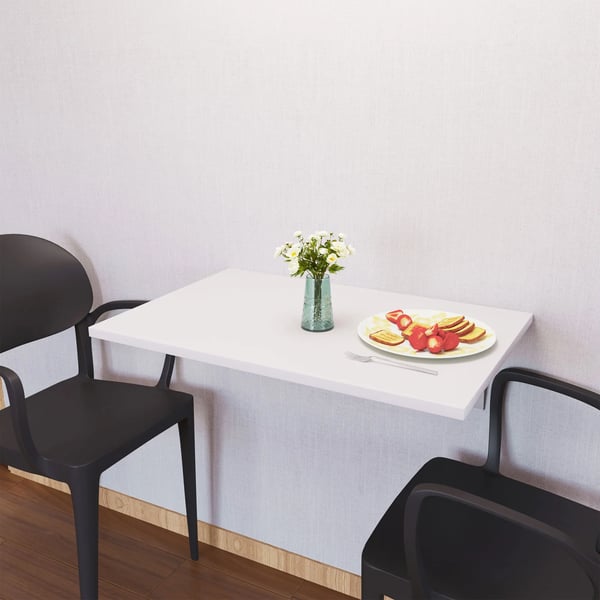 Vägghängt fällbord - Väggmonterat klaffbord - Trä - Rektangulär - Utrymmesbesparande - 60x40x20 cm - Vit