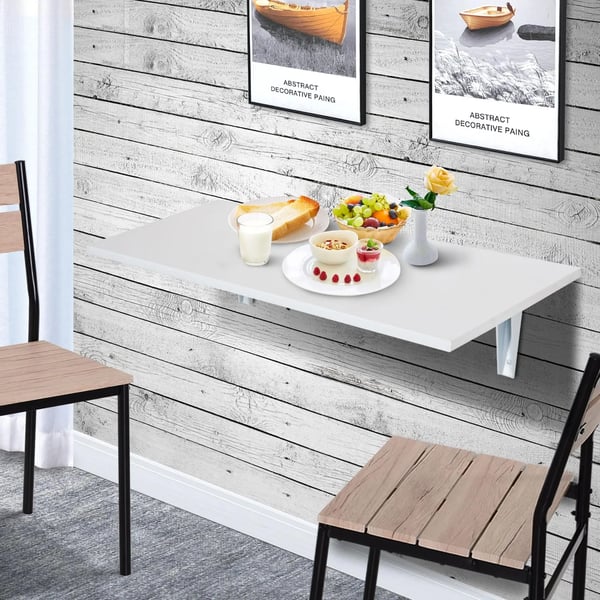 Vägghängt fällbord - Väggmonterat klaffbord - Trä - Rektangulär - Utrymmesbesparande - 60x40x20 cm - Vit