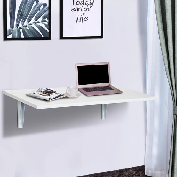 Vägghängt fällbord - Väggmonterat klaffbord - Trä - Rektangulär - Utrymmesbesparande - 60x40x20 cm - Vit