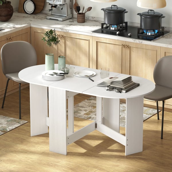 Matbord/Köksbord - Klaffbord - Ovalt - 163x80x75 cm - För 6 personer - Vit