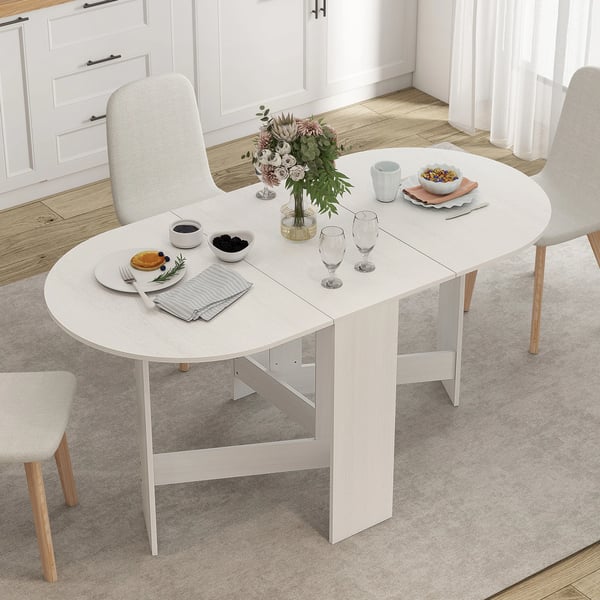 Matbord/Köksbord - Klaffbord - Ovalt - 163x80x75 cm - För 6 personer - Vit