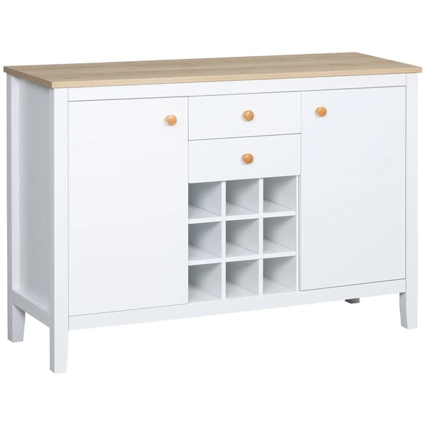 Köksskänk - Sideboard med lådor och vinställ - Fristående - Melamin - 110x35x75 cm - Vit