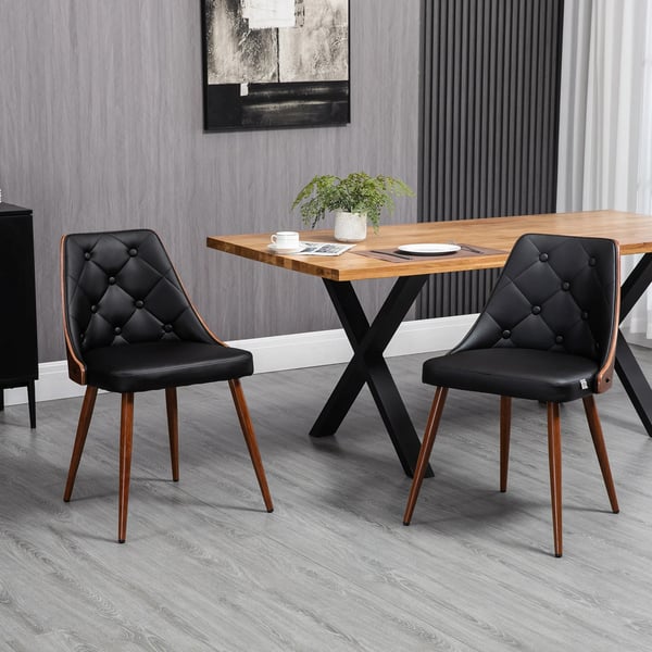 Matstolar 2-pack - Matsalsstolar - Konstläderklädsel - Stålben - Armstödslösa - Modern design - 50,5x59x82 cm - Svart