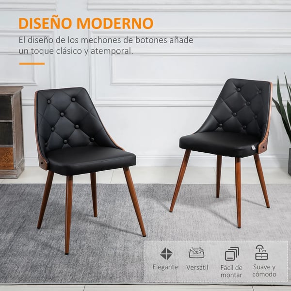 Matstolar 2-pack - Matsalsstolar - Konstläderklädsel - Stålben - Armstödslösa - Modern design - 50,5x59x82 cm - Svart