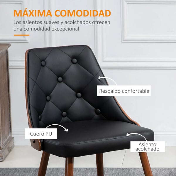Matstolar 2-pack - Matsalsstolar - Konstläderklädsel - Stålben - Armstödslösa - Modern design - 50,5x59x82 cm - Svart
