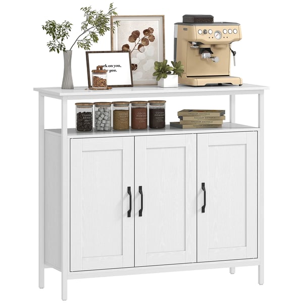 Skänk Sideboard - Vardagsrumsskåp - 3 Dörrar - Öppet fack - Justerbara hyllplan - Modern minimalistisk stil - Trä - 100 x 35 x 88 cm - Vit
