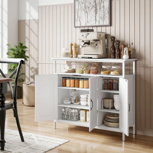 Skänk Sideboard - Vardagsrumsskåp - 3 Dörrar - Öppet fack - Justerbara hyllplan - Modern minimalistisk stil - Trä - 100 x 35 x 88 cm - Vit