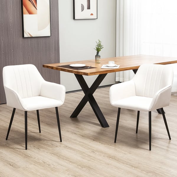 2-pack matstolar - Karmstolar - Tygklädsel - Metallben - 59,5x56,5x81 cm - Modern stil - Montering krävs - Vit