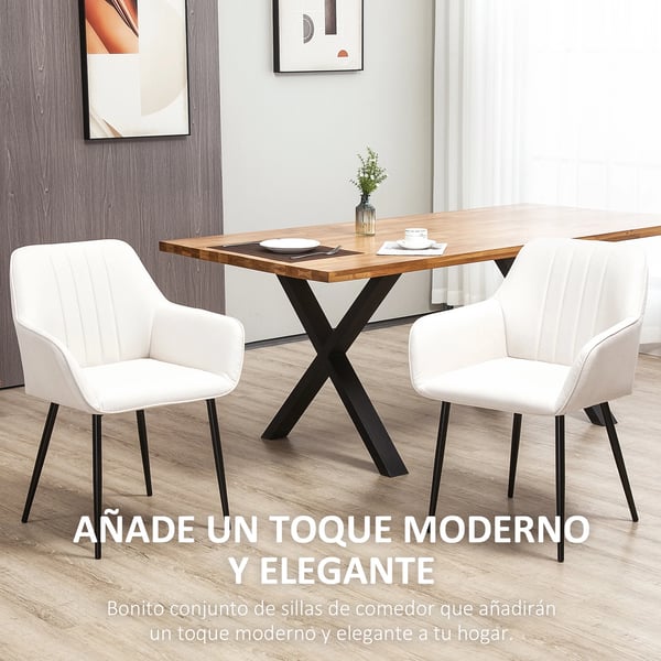 2-pack matstolar - Karmstolar - Tygklädsel - Metallben - 59,5x56,5x81 cm - Modern stil - Montering krävs - Vit