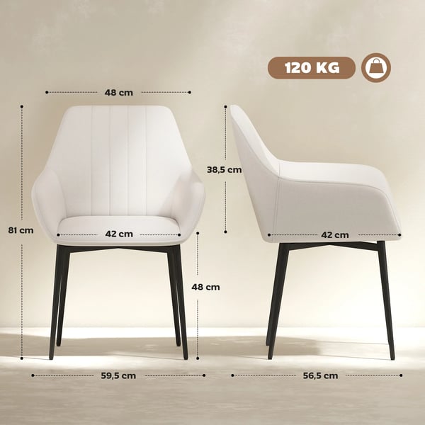 2-pack matstolar - Karmstolar - Tygklädsel - Metallben - 59,5x56,5x81 cm - Modern stil - Montering krävs - Vit
