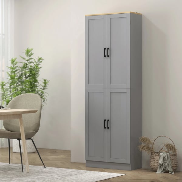 Köksskåp - Förvaringsskåp - 4 Dörrar - Justerbara Hyllor - 60x30x171 cm - Trä - Modern Stil - Ljusgrå
