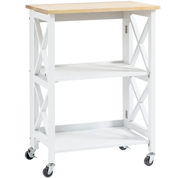 Köksvagn / Serveringsvagn - Rullvagn i Trä - Fällbar - Två Hyllplan - Med Hjul - 60 x 40 x 84 cm - Vit