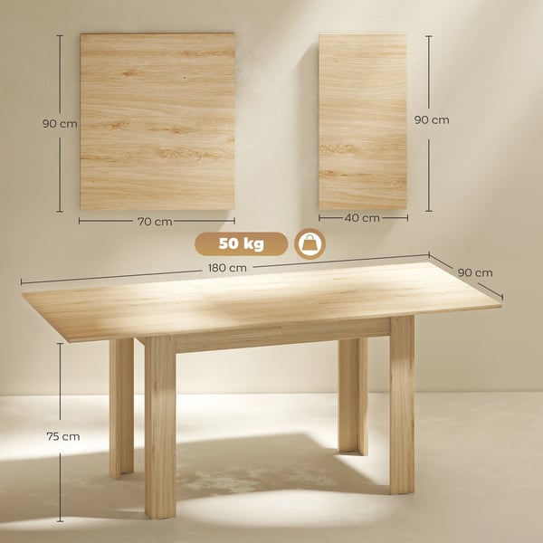 Matbord - Utdragbart rektangulärt bord - Modern minimalistisk - Trä - 180x90x75 cm - Montering krävs