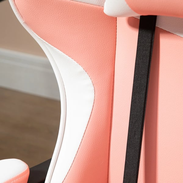 Gamingstol - Kontorsstol - Lutning 135° - Nackstöd & Ländryggskudde - Höjdjusterbar - Ergonomisk - Snurrbar med hjul - 63×67×122–130 cm - Rosa