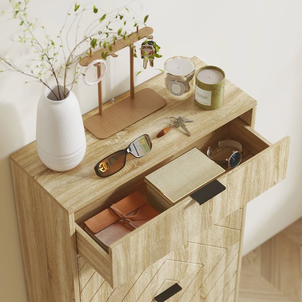 Skoskåp - Smalt Skåp - 2 Lådor - Justerbara Hyllor - För 8 Par - 60x24x105,5 cm - Trä - Natur