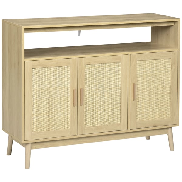 Skänk med rotting - Sideboard - Rottingdörrar - Träben - Modern minimalistisk - 120x40x97 cm - Beige