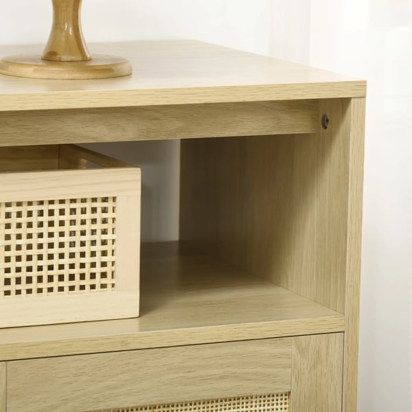 Skänk med rotting - Sideboard - Rottingdörrar - Träben - Modern minimalistisk - 120x40x97 cm - Beige