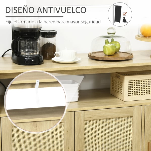 Skänk med rotting - Sideboard - Rottingdörrar - Träben - Modern minimalistisk - 120x40x97 cm - Beige