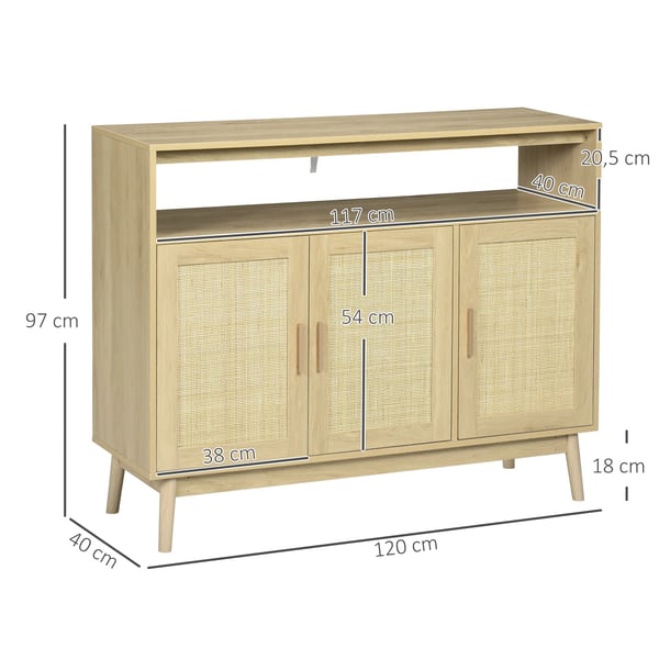 Skänk med rotting - Sideboard - Rottingdörrar - Träben - Modern minimalistisk - 120x40x97 cm - Beige