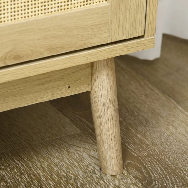 Skänk med rotting - Sideboard - Rottingdörrar - Träben - Modern minimalistisk - 120x40x97 cm - Beige