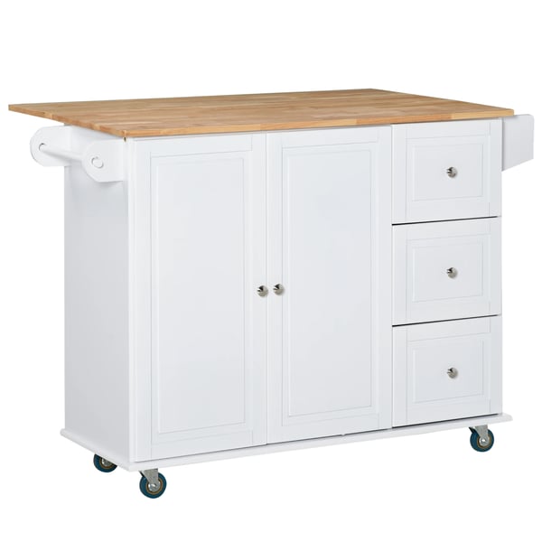 Köksö med hjul - Köksvagn - Förlängningsbar bänkskiva - 3 lådor - Kryddhylla och handdukshållare - Trä - 128,8x75,5x92,5 cm - Vit Köksö med hjul - Köksvagn - Förlängningsbar bänkskiva - 3 lådor - Kryddhylla och handdukshållare - Trä - 128,8x75,5x92,5 cm - Vit