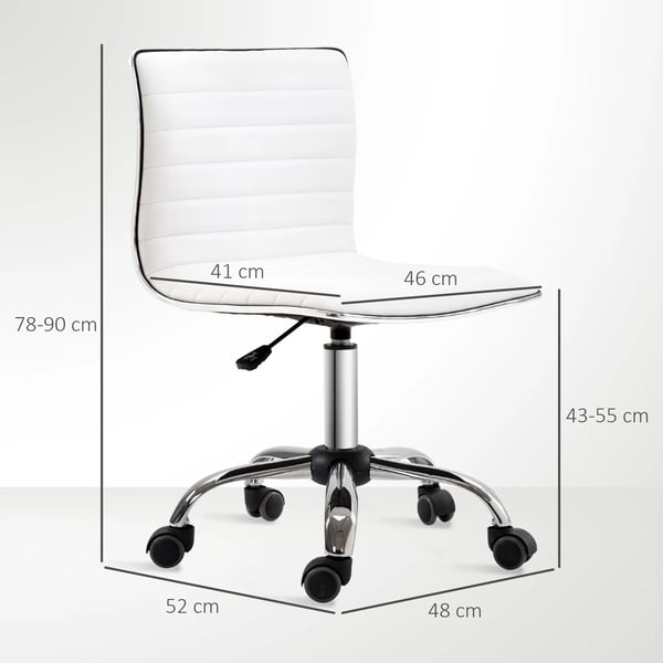 Skrivbordsstol - Kontorsstol - Armlös - Svängbar - Höjdjusterbar - PU-konstläder - Hjul - Bärkapacitet 120 kg - Vit