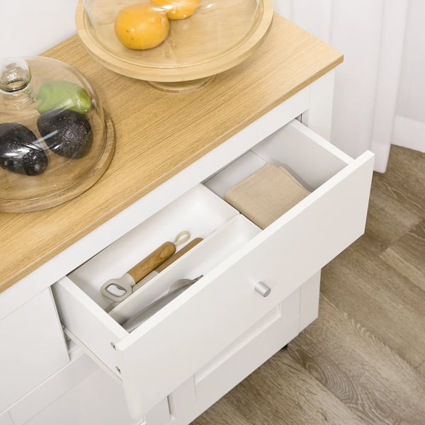 Skänk - Köksskåp - 2 Lådor & 3 Dörrar - Justerbar Hylla - Fristående - Melamin - 117x35x80 cm - Vit