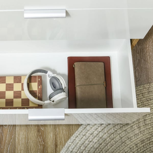 Sideboard/Skänk - Vardagsrumsskåp - 4 Lådor - Dörr - Justerbara Hyllor - 105x35x92 cm - Trä - Modern Minimalistisk Stil - Vit