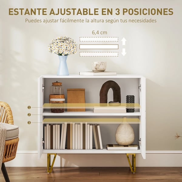 Vardagsrumsskåp - Sideboard/Skänk - 2 Dörrar - Justerbara Hyllor - 80x40x75 cm - Trä - Modern Minimalistisk - Montering Krävs - Vit