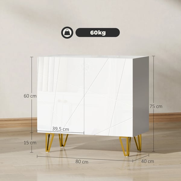 Vardagsrumsskåp - Sideboard/Skänk - 2 Dörrar - Justerbara Hyllor - 80x40x75 cm - Trä - Modern Minimalistisk - Montering Krävs - Vit